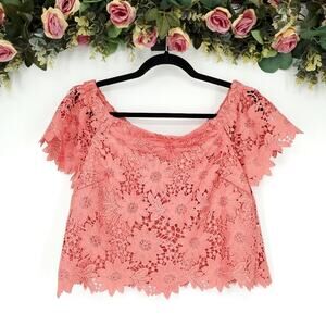 White House Black Market Coral Floral Off Shoulder Cropped Top
